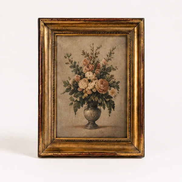 Vintage Floral Still Life Oil Painting
