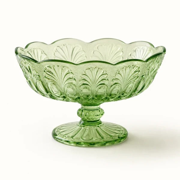 Vintage Green Depression Glass Compote