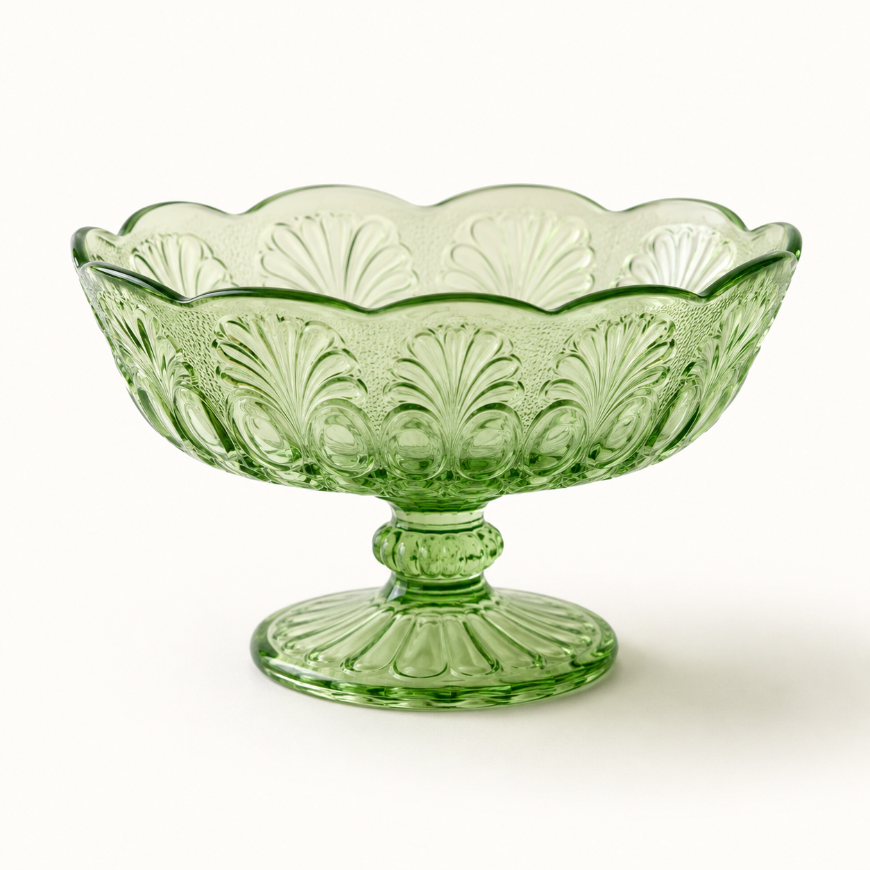 Vintage Green Depression Glass Compote